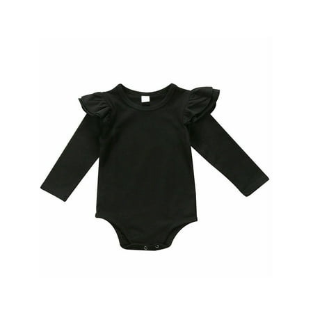 

Infant Baby Girls Long Sleeve Bodysuit Romper Ruffle Fly Sleeve Triangle Cotton Jumpsuit