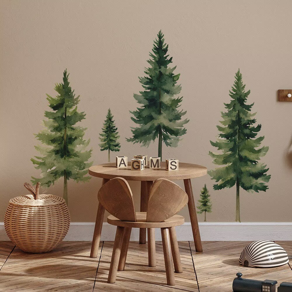 Pine Tree Wall Art - Pine Tree Wall Decal, Wall Stickers Peel and Stick DIY Removable tree Walls Murals Decor for Living Room Bedroom Classroom Nursery glass decals