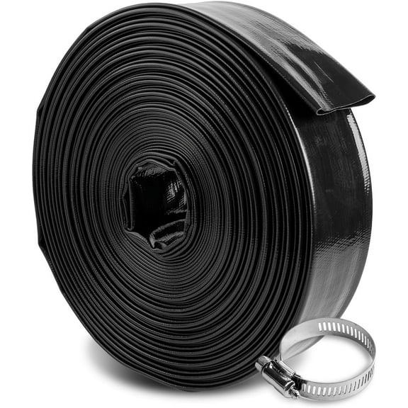 XtremepowerUS Pool Backwash Hose 2" x 100' Extra Heavy Duty Pool Drain Hose, Sump Pump Discharge, Filter Pump Water Drainage, Inground Draining, Lay Flat, Burst Resistant, With Clamp