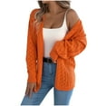 thumbnail image 2 of Zedker Women'S Chunky Knitting Cardigan Sweater Solid Color Openwork Long Sleeve Womens Tops Casual Lantern Coats For Fall Winter,Orange,XL, 2 of 8