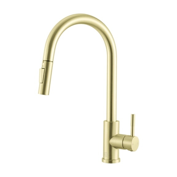Elegant Kitchen & Bath FAK-306BGD Luca Single Handle Pull Down Sprayer Kitchen Faucet with Touch Sensor, Brushed Gold