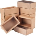 thumbnail image 1 of Paquete de 12 cajas rectangulares marrones de cartón kraft de 18 x 13 x 4 cm con ventana de plástico PVC, ideales para obsequios de fiesta, dulces y manualidades de joyería., 1 of 9