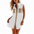 thumbnail image 5 of Bosfbaoi Women's Sleeveless Shirt Dress, Color Block Button Front Mini Dress, Lightweight Breathable Loose Fit Casual Sundress, 5 of 9