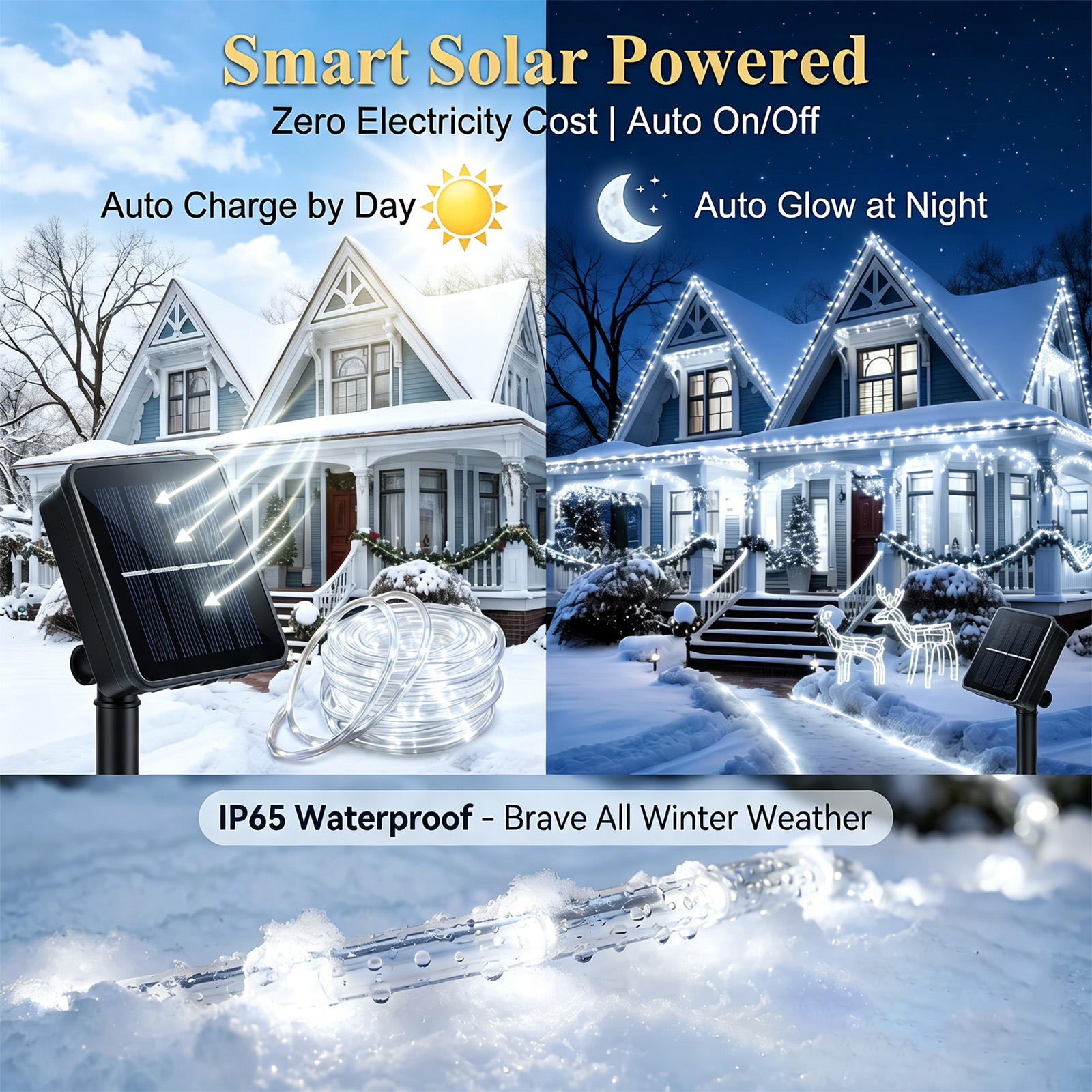 Rirool 2-Pack Solar Rope Lights 33ft 100 LED White 8 Modes photo 6