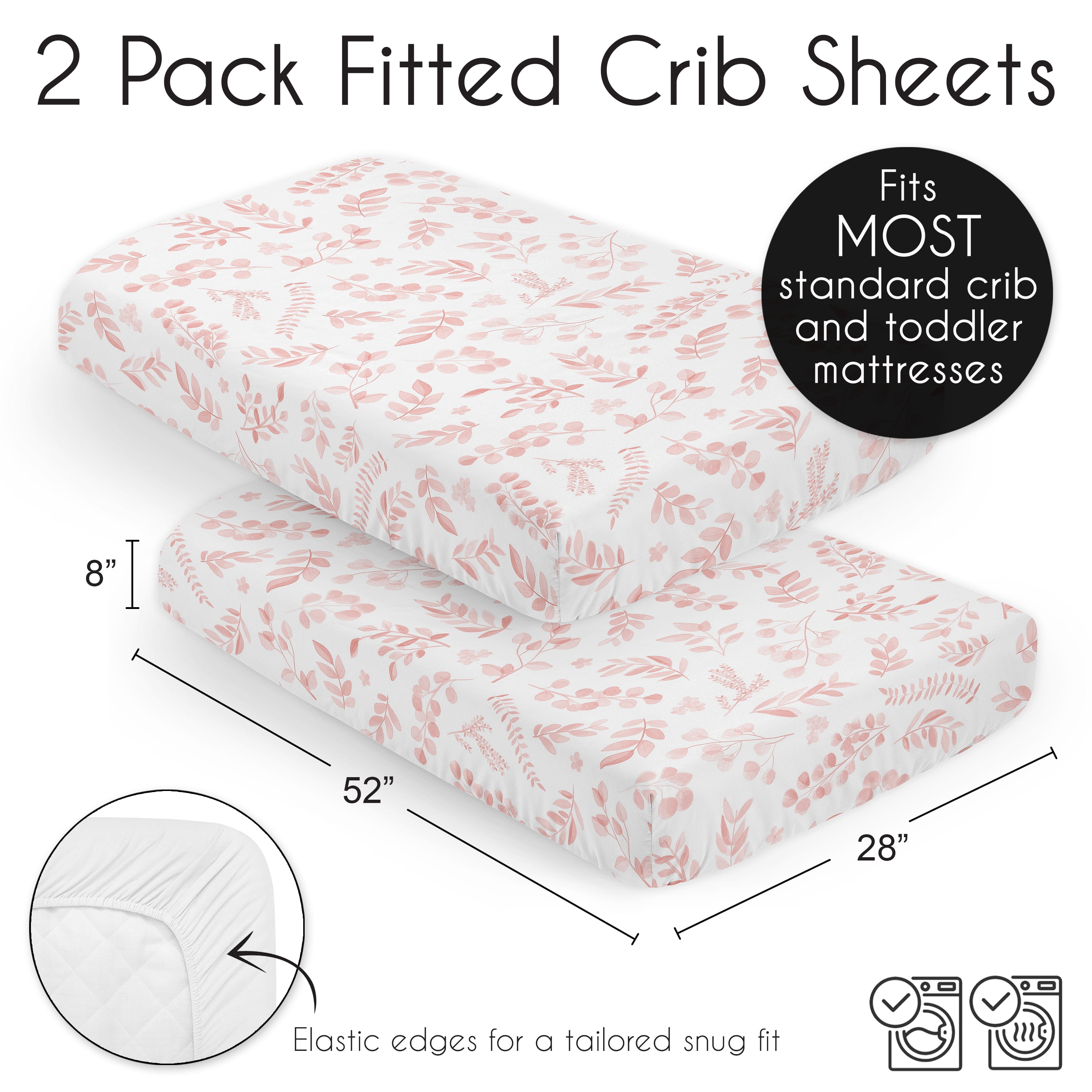 Sweet Jojo Designs Botanical Pink and White Fitted Crib Sheets 2 Piece Set