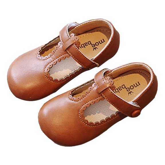 Paokuoon Little Big Girls Dress Shoes Flower Girls Spring Fall Rubber Flats for Toddler Kids Girls Round Head Leather Shoes