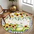 thumbnail image 3 of Round Area Rug 5 Ft, Sunflowers Washable Non-Slip Circle Carpet for Living Room/Bedroom, Spring Farmhouse Country Truck Leaf Black Plaid Low-Profile Runner Mats Collection Rugs for Indoor, 3 of 7