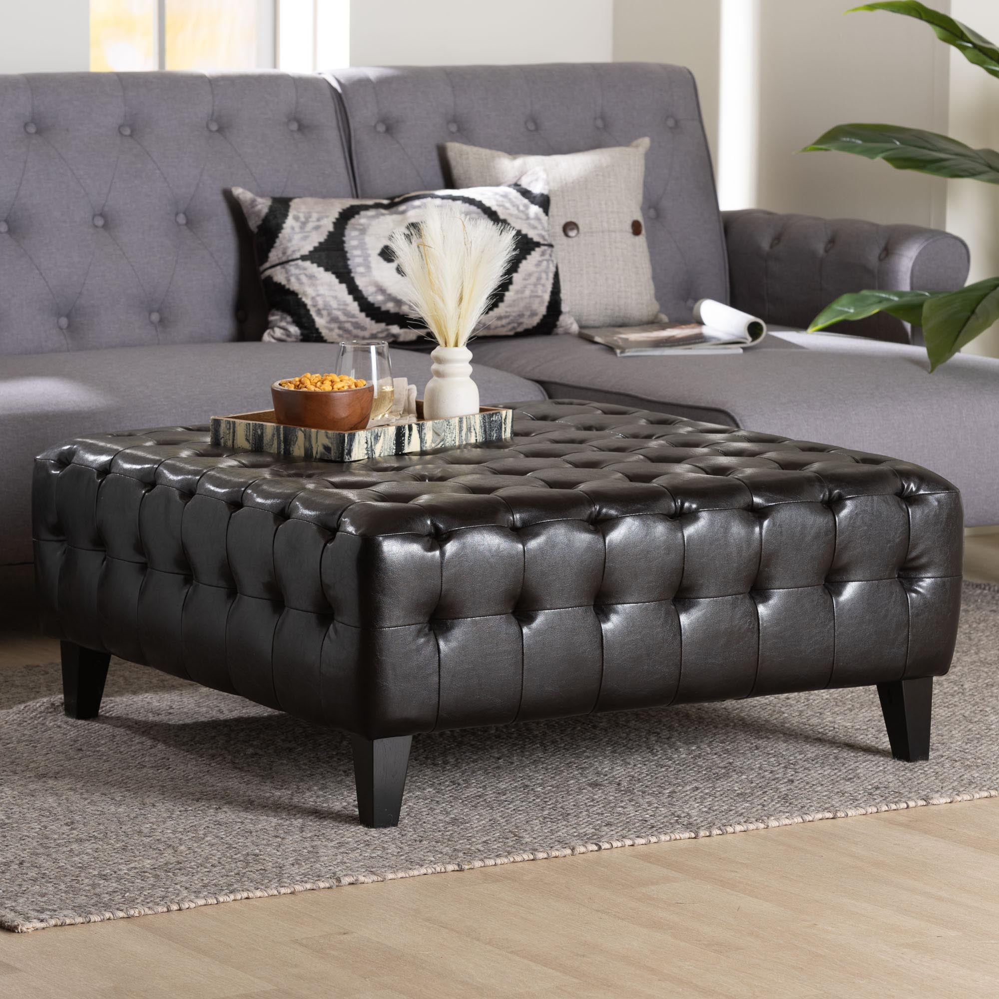 Baxton Studio Pemberly Dark Brown Bonded Leather Square Ottoman