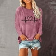 thumbnail image 2 of Ousvtion Women's Crewneck Shirt EKG Heartbeat Print Pullover Tops Casual Long Sleeve T-shirts Relaxed Fit Blouse Spring Summer Clothes Saving,A05-Pink,XX-Large, 2 of 4