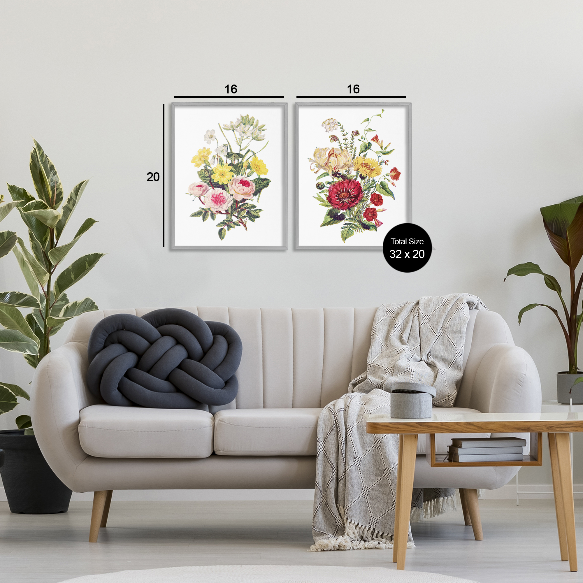 Mixed Flower Bushels 2 Piece Gray Framed Giclee Art Set, design by Lettered and Lined