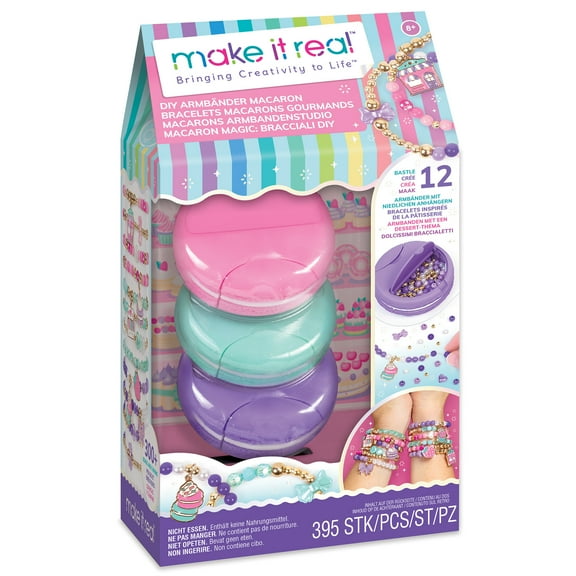 Make It Real: Macaron Bracelet Maker - 395pc, DIY Jewelry Craft Kit, Design & Make 12 Dazzling Bracelets, Dessert-Themed Beads & Charms, Girls-Kids 8 