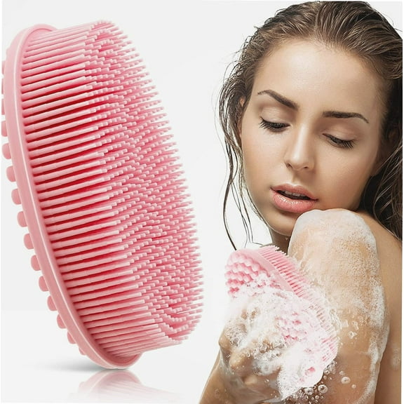 Cobee Silicone Bath Brush, Soft Body Scrubber Exfoliating Shower Brush Loofah Brush Body Scrub Brush Head Massage Brush 2 in 1 Shampoo Brush for Women Men All Kinds of Skin(Pink)