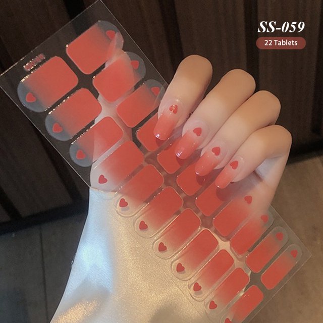 Pegatina de uñas con purpurina Rosa desnuda, calcomanías de cobertura completa de corazón rojo, envolturas autoadhesivas para arte de uñas, suministros de manicura impermeables, 22 puntas
