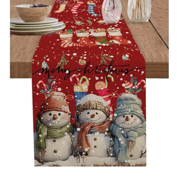 Boanket Red Snowman Christmas Table Runner - 90 Inch Long, Kitchen Dining Table Runner Dresser Scarves, Xmas Stocking Winter Snowflake Farmhouse Home Decor for Coffee Table Wedding Party Banquet