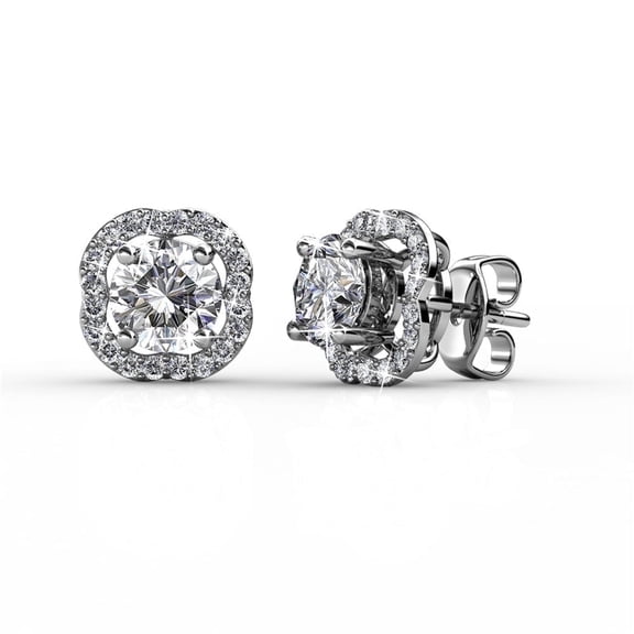 Cate & Chloe Haddie 18k White Gold Plated 2-in-1 Halo Women's Stud Earrings with Swarovski Crystals