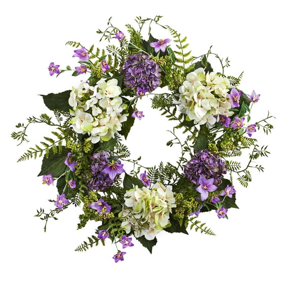 Nearly Natural Artificial Hydrangea Berry Floral Plastic Wreath, 24" (Assorted Colors)
