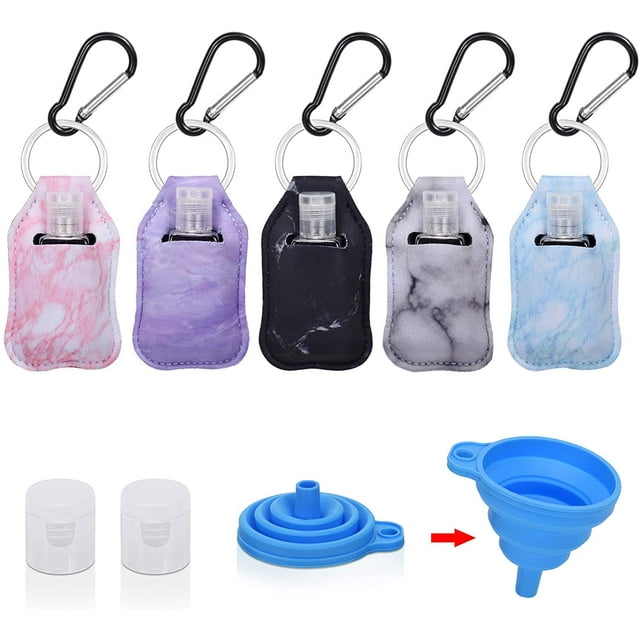 Porte-clés Désinfectant pour les Mains Rejoda - Ensemble de 5 Bouteilles Vides Format Voyage et Porte-Clés Désinfectant pour les Mains Comprend 5 Bouteilles Réutilisables, 5 Rechargeables