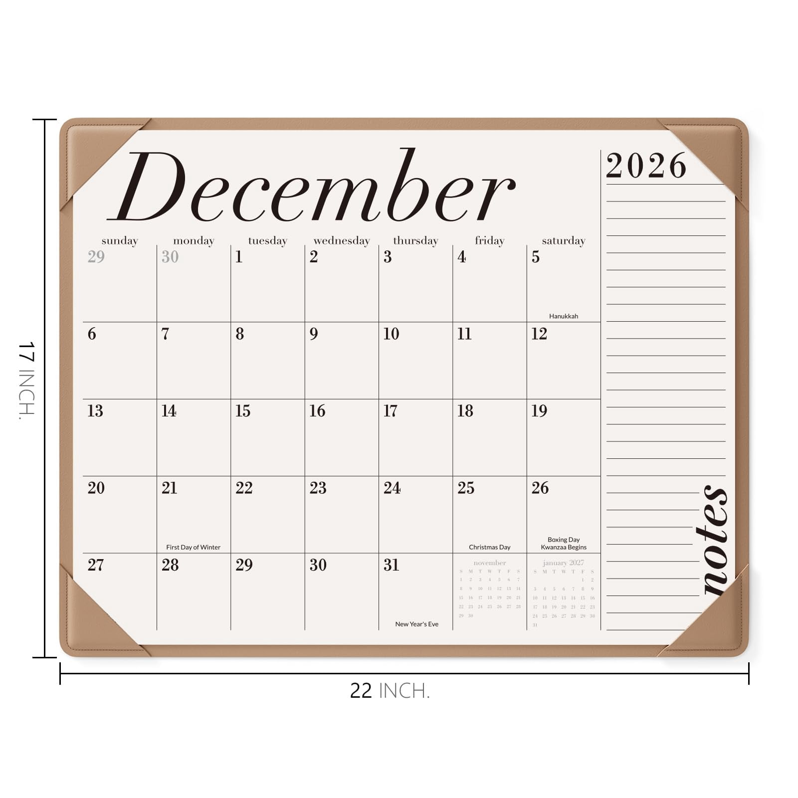 Desk Calendar 2026-2027 With Desktop Mat  Large Pad From Now To June 2027 22x17 Inch Blotter For Home And Office Easy Organizing (apricot 17" X 22")