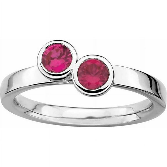 Sterling Silver Dbl Round Created Ruby Ring