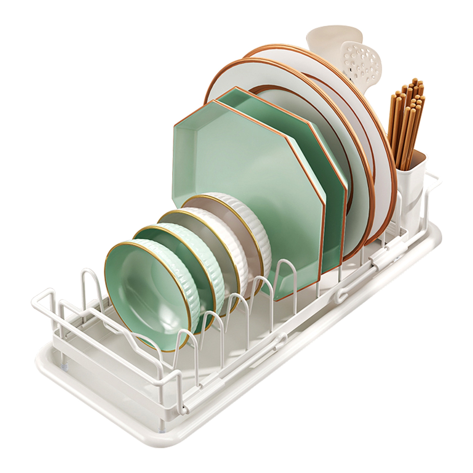 Bxaolu Sink Dish Drying Rack - Expandable Small Dish Rack Over Sinks with Drying Tray, Stainless Steel Dish Drainer for Kitchen Counter with Cutlery Holder, Drying Rack Fit 14’’-19’’ Kitchen Sink