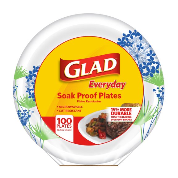 Glad Paper Plates, 10.25", Blue Hydrangea, 100 Ct