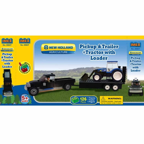 Universal Hobbies Truck, Trailer and New Holland Tractor with Loader and Farmer 231 Pc Block Set IMX39607