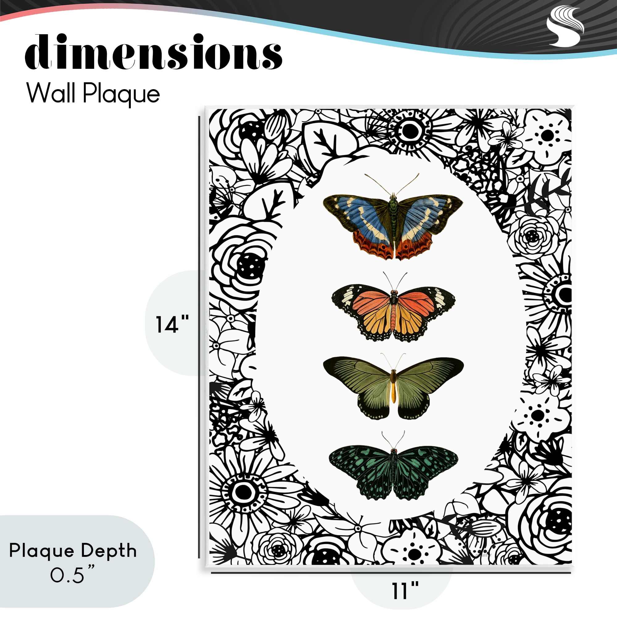 Stupell Industries Floral Border Butterfly Lineup Wall Plaque Art, design by Dan Meneely
