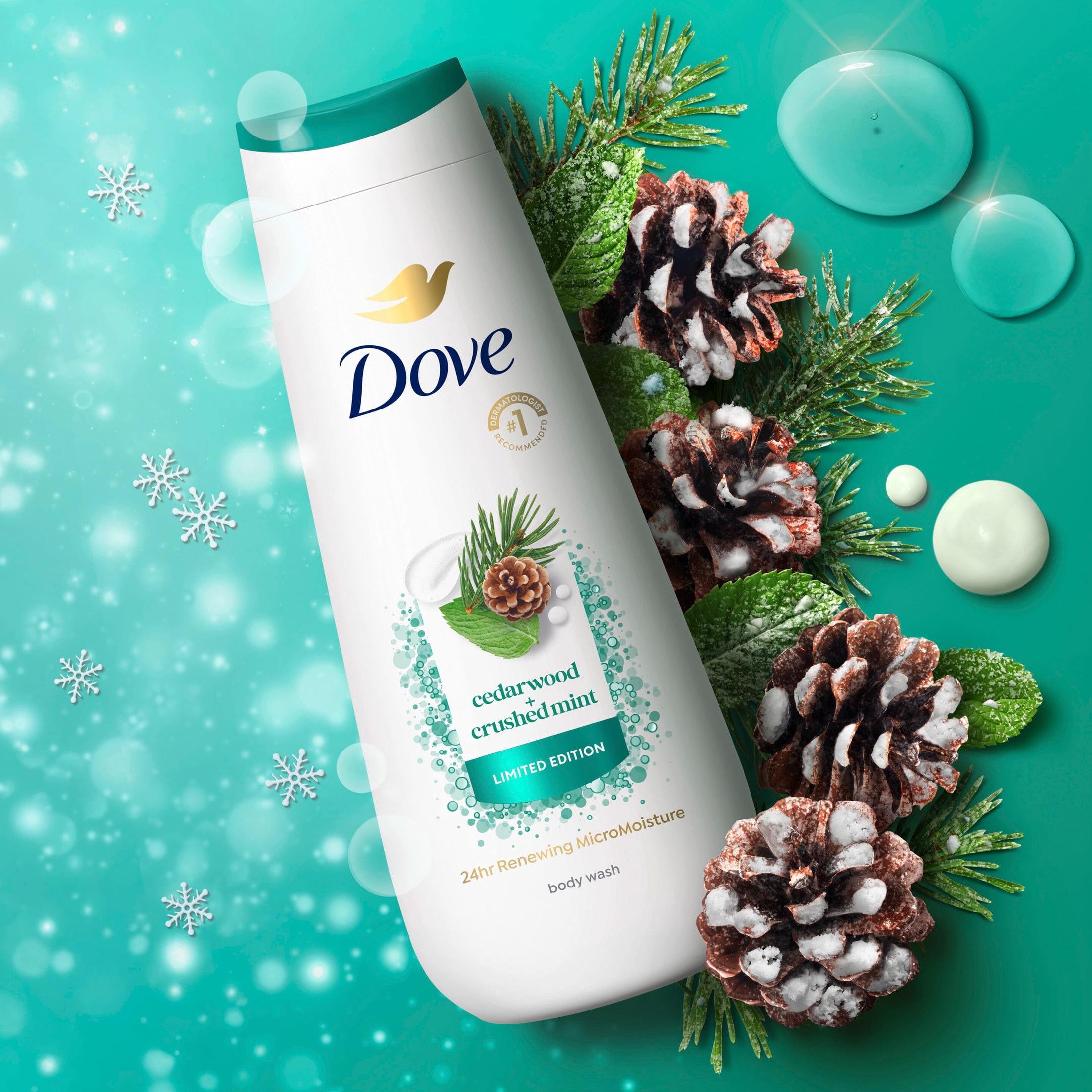(4 pack) Dove Body Wash For Renewed, Healthy-Looking Skin Cedarwood & Crushed Mint Gentle Skin Cleanser With 24hr Renewing MicroMoisture ,20 fl oz
