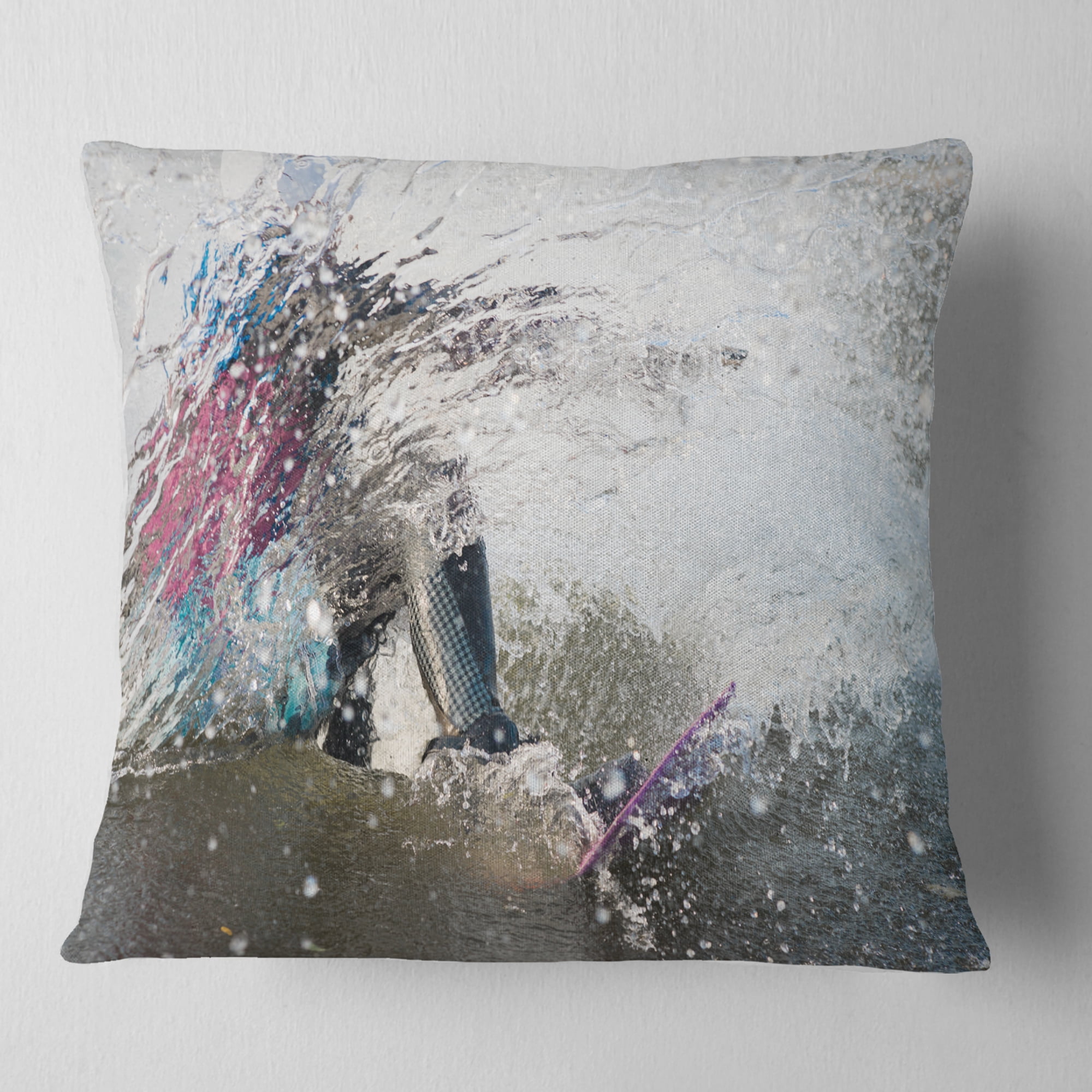 Designart Guy on a Wakeboard - Landscape Printed Throw Pillow - 16x16