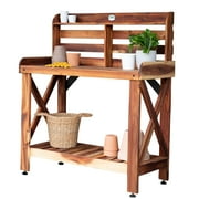 Backyard Discovery 47 Acacia Wood Garden Potting Bench & Serving Bar, Storage Shelf