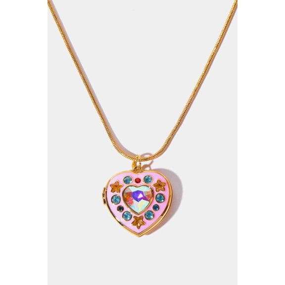 Rhinestone Decor Heart Box Pendant Necklace