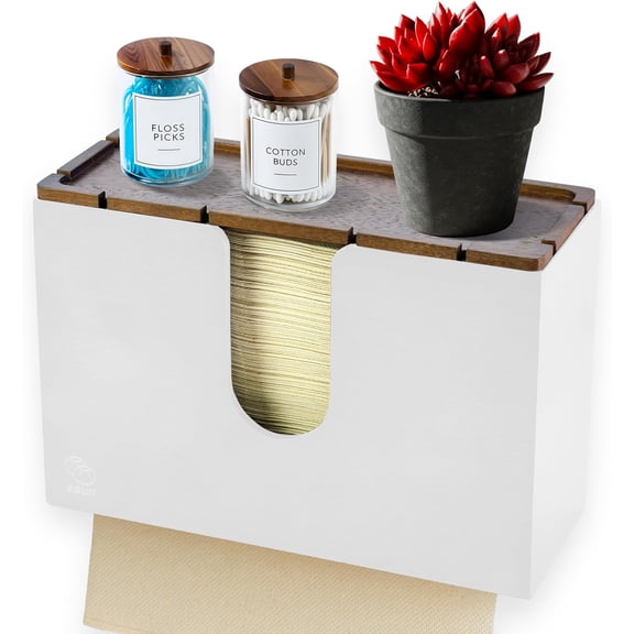Bamboo Trifold Paper Towel Dispenser – Wall Mounted or Countertop Tri Fold Paper Napkin Holder for Home, Office, Kitchen, Bathroom – Fits Multifold, Cfold, Zfold Hand Towels, White