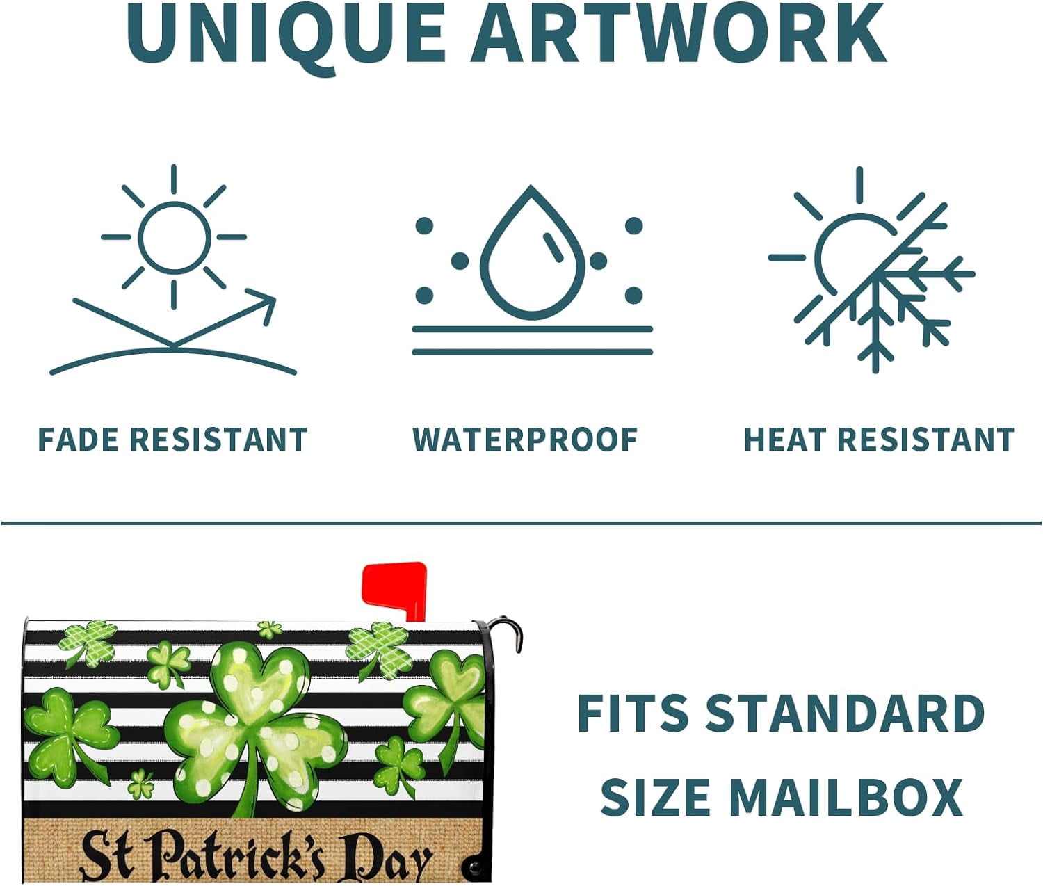 St. Patrick''s Day Mailbox Cover Magnetic Standard Size 18" X 21" Green Love Clover Black and White Stripe Mailbox Covers Magnetic Mailbox Covers Post Letter Box Cover for Outdoor Decor