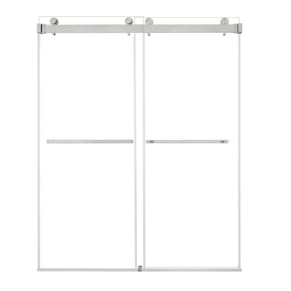 Altair Design Frameless Exposed Roller Shower Door in Brushed Nickel with Clear Glass