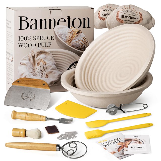 Juego de cestas para hacer pan BAVIFY, kit de pulpa de madera de 9 pulgadas y 2.2 libras