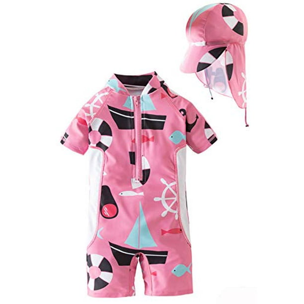 Baopteil Baopteil Baby Toddler Girls One Piece Zip Swimsuit With Hat Upf 50 Sun Protection Infant Beach Swimwear Kids Bathing Suit Pink 18 24months Height 31 5 35 4 80 90cm Walmart Com Walmart Com
