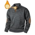 thumbnail image 5 of Mens Casual Sherpa Lined Thermal Sweatshirt Long Sleeve Stand Collar 1/4 Button Up Pullover Fall Sweaters,Color:Dark Gray,Size:L, 5 of 7