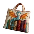 thumbnail image 5 of Quilted Fabric Tote Bag, Embroidery Dragon On Vintage Scroll Stack Pattern Handbag, Fantasy Creature Printed Shoulder Bag For Daily Commute Shopping Supplies Storage,17"x15", 5 of 6