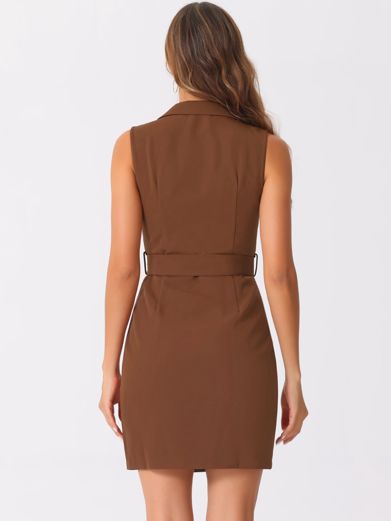 DARING DIVA Sleeveless Notched Lapel Double Breasted Blazer Dresses XL Brown