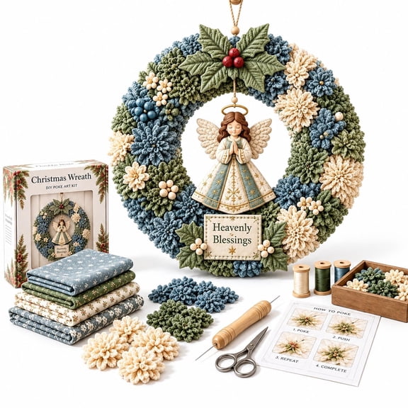 3D Fabric Poke Wreath DIY Kit, Christmas Wreath Craft Kit for Adults poke art for adults, beginner-friendly no-sew craft, 3D texture