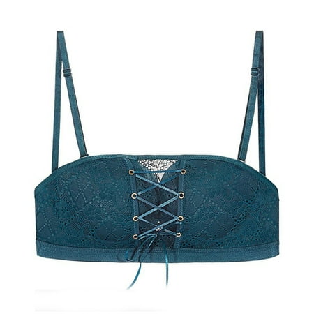 

Liveday Strapless Lace Drawstring Bandeau for Daliy Push up Sponge Bra with Detachable Strap for Wedding Party Fall-off-proof New