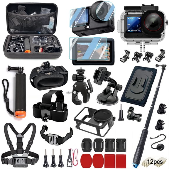 Accessories Kit for DJI Osmo Action 6, Waterproof Diving Housing, Tempered Glass Screen Protector, Chest Mount, Selfie Stick, Action Camera Bundle