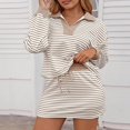 thumbnail image 2 of Vornjynx Womens 2 Piece Sets Fall Outfits Striped V Neck Turn Down Collar Long Sleeve Tops Drawstring Skirt Lounge Matching Sets Khaki Size 2XL, 2 of 5