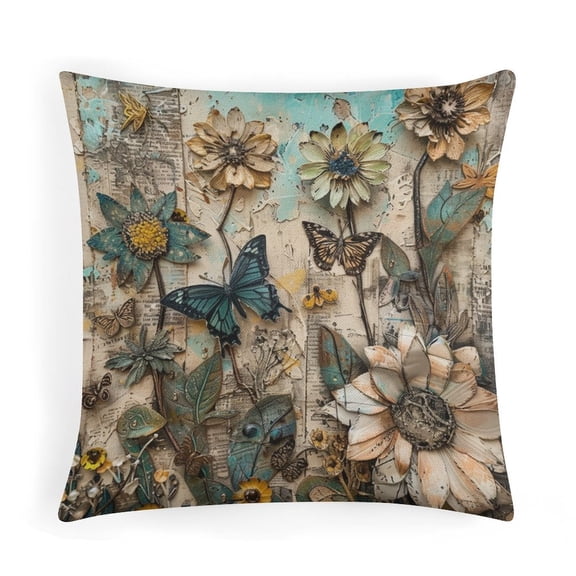 Colorful Flowers, Butterflies And Love Pillowcases 16"x16" Colorful Flowers Leaves Butterfly Decorative Throw Pillow Covers Outdoor Throw Pillow Covers for Couch Car Sofa - No Insert