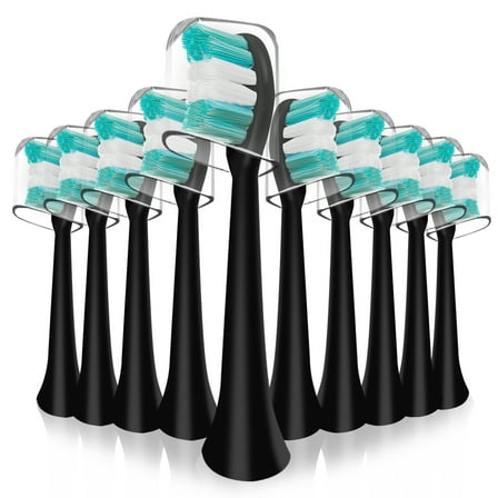 Replacement Toothbrush Heads Compatible with AquaSonic Black Series Vibe Series Electric Toothbrush, Curved Shape Design Planted with Nylon Bristle (Black)