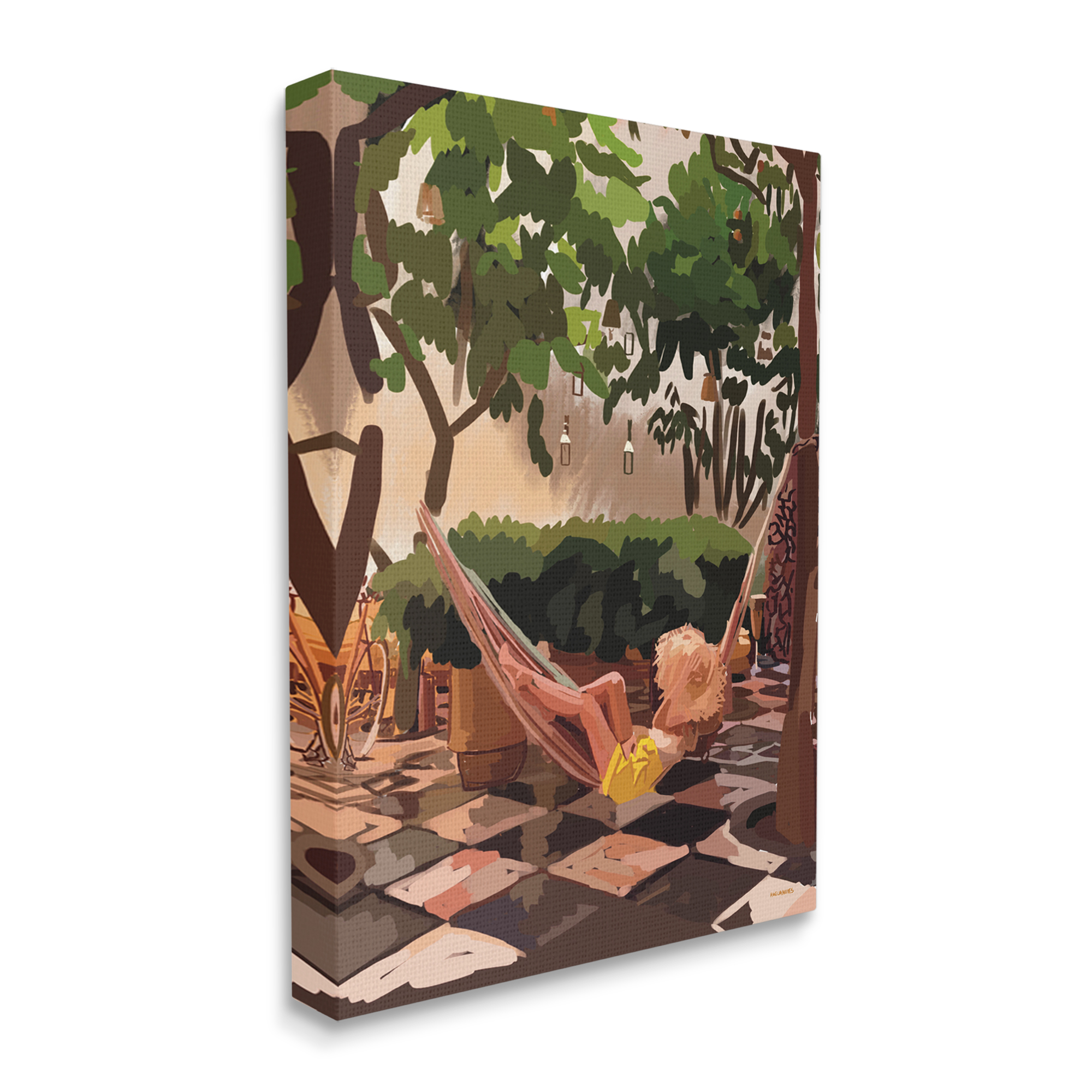 Stupell Industries Woman Lounging Hammock Tropical Summer Vacation Scenery Graphic Art Gallery Wrapped Canvas Print Wall Art, Design by Amelia Noyes