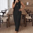 thumbnail image 2 of MXUIKV 2 Piece Sets for Women Summer Loose Fitted Sleeveless V-Neck T-Shirts Straight Leg Trousers(Small,Black), 2 of 5