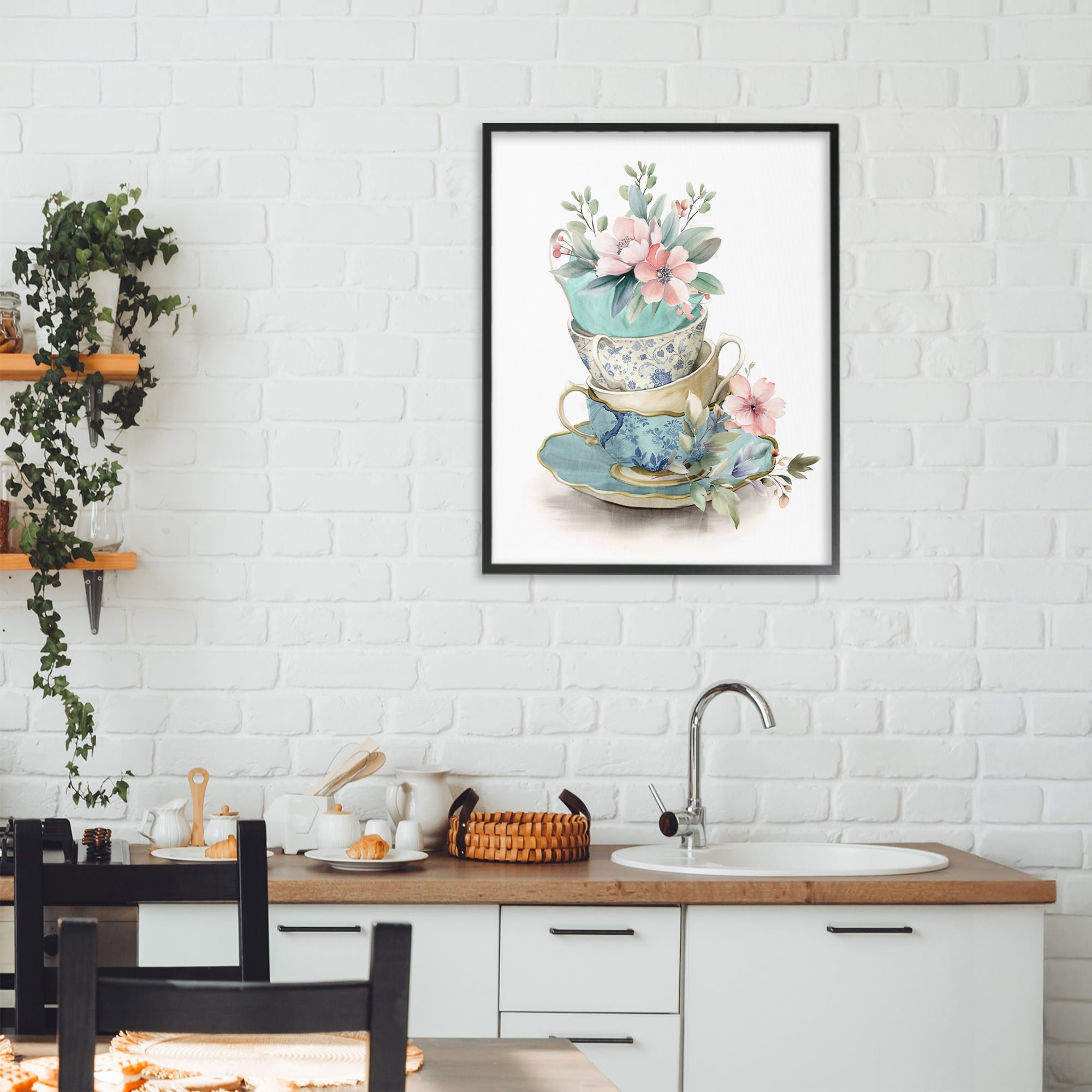 Stupell Industries Tea Cup Chinoiserie Blossoms Black Framed Giclee Art, design by Kim Allen