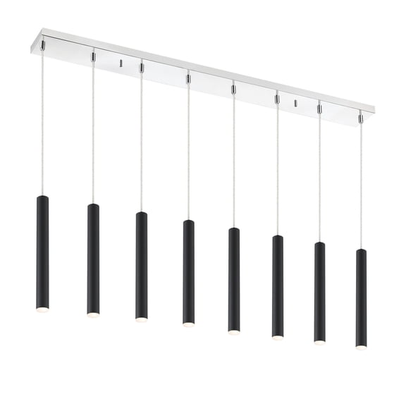 Z-Lite Forest 8 Light Steel LED Island Pendant in Matte Black and Chrome