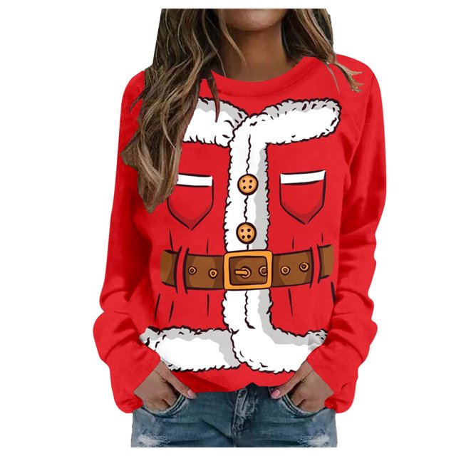 WEAIXIMIUNG Robe Chandail en Molleton Manches Courtes Femme Velours Chandail en Molleton de Noël Mignon Col Rond Chandail avec Imprimé Mode Vacances Sans Capuche